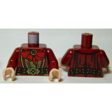 dark red torso lotr robe with large red bow gold trim and ornate gold belt buckle pattern dark red arms light nougat hands