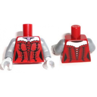 dark red torso female laced corset with red frills and pendant pattern flat silver arms light bluish gray hands