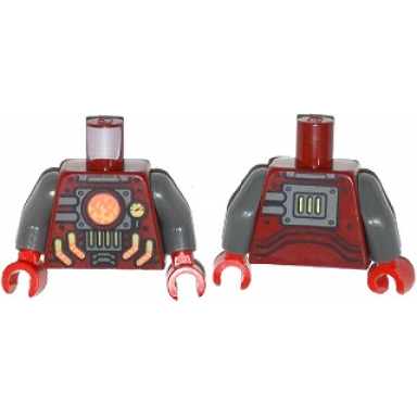 dark red torso agents robot with furnace with gauge and piping pattern dark bluish gray arms red hands