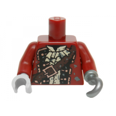 dark red torso pirate coat ruffled shirt brown strap copper buttons and buckle pattern dark red arms flat silver hook left light bluish gray hand right
