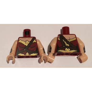 dark red torso female outline and gold trim and crossbelt pattern wonder woman light nougat arms with silver gauntlet pattern light nougat hands