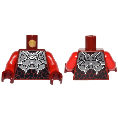 dark red torso nexo knights armor with silver plates chain rivets and black scales pattern red arms dark red hands