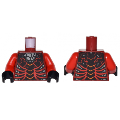 dark red torso nexo knights bare chest with dark red bones cracks and silver stones pattern red arms black hands