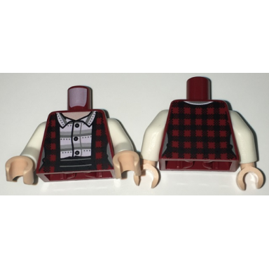 dark red torso female jacket vest plaid over striped button down shirt pattern white arms light nougat hands