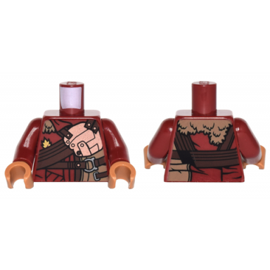 dark red torso fur collar copper armor panel with dark brown straps pattern dark red arms medium nougat hands