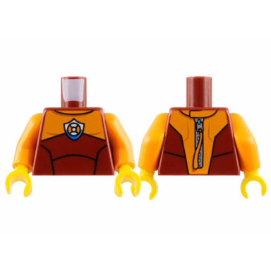 dark red torso coast guard wetsuit with orange panel coast guard logo and zipper with pull on back pattern orange arms yellow hands