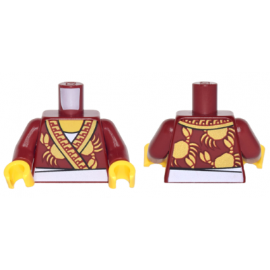 dark red torso robe with ornate gold trim crabs and white apron pattern dark red arms yellow hands