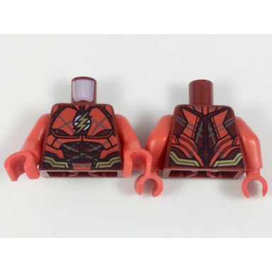 dark red torso armor with red panels gold belt and lightning logo pattern red arms red hands