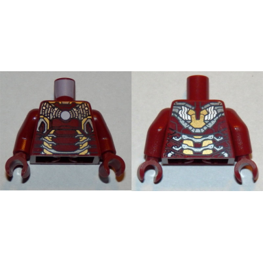 dark red torso armor with white circle and gold and silver plates iron man mk 43 pattern dark red arms dark red hands