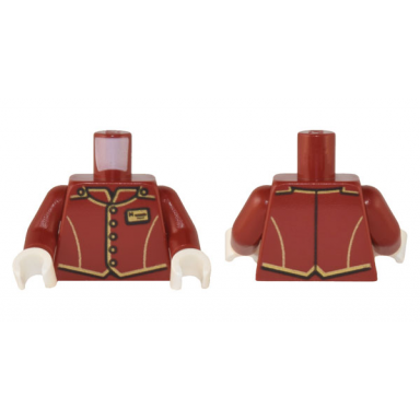 dark red torso uniform vest with gold and black trim buttons and name tag pattern dark red arms white hands