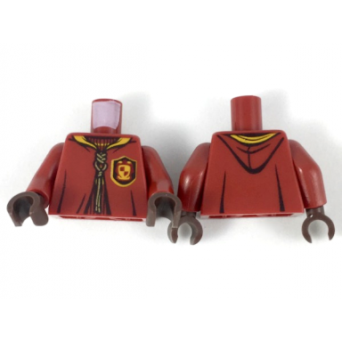 dark red torso hooded robe over sweater bright light orange collar gold laces gryffindor patch pattern dark red arms dark brown hands