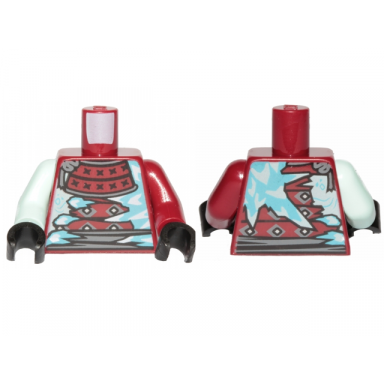 dark red torso ninjago armor with ice spikes pattern dark red arm left light aqua arm right black hands