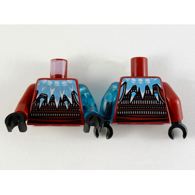 dark red torso ninjago armor with silver mail medium azure and metallic light blue icicles pattern trans-light blue arm left dark red arm right black hands