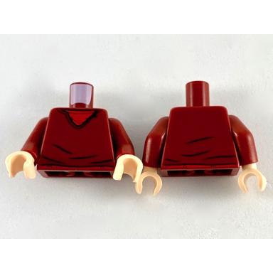 dark red torso v-neck sweater red shirt and belt pattern dark red arms light nougat hands
