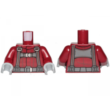 dark red torso sw t-16 skyhopper pilot flight suit dark bluish gray harness with reddish brown stripes pattern dark red arms light bluish gray hands