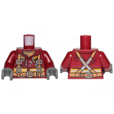 dark red torso fire uniform with stripes and harness pattern dark red arms dark bluish gray hands