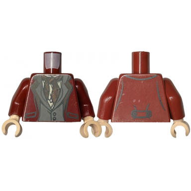 dark red torso jacket over dark bluish gray vest tan shirt and dark red scarf pattern dark red arms light nougat hands