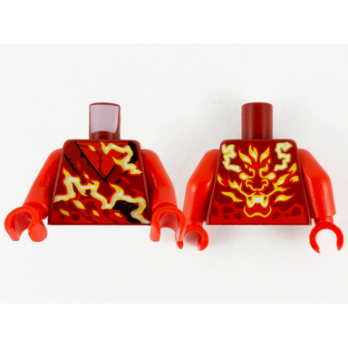 dark red torso tunic with yellow and white fire energy dragon on back pattern red arms red hands