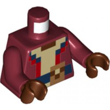 dark red torso pixelated red and tan shirt dark blue belt and medium nougat buckle pattern dark red arms reddish brown hands