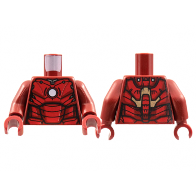 dark red torso armor with white circle arc reactor red panels gold trim on back pattern iron man mark 3 dark red arms dark red hands