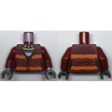 dark red torso female prisoner jacket with orange stripes over prison striped undershirt pattern dark red arms dark bluish gray hands