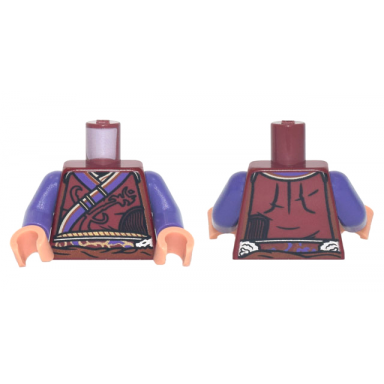 dark red torso robe with dark purple trim and dark orange sash pattern dark purple arms nougat hands