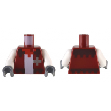 dark red torso pixelated jacket with dark brown trim red bandana and silver star over white shirt pattern white arms dark bluish gray hands
