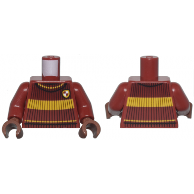 dark red torso quidditch jumper ribbed with bright light orange stripes and gryffindor crest pattern dark red arms reddish brown hands