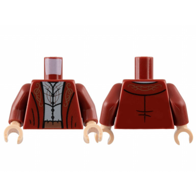dark red torso robe with copper filigree and belt light bluish gray shirt with silver trim pattern dark red arms light nougat hands