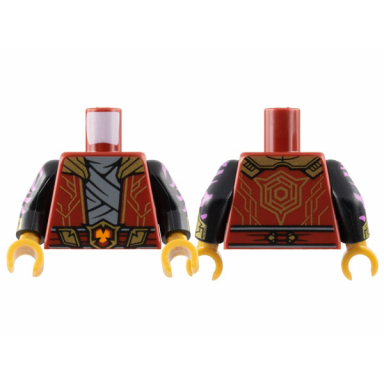 dark red torso robe with gold collar and circuitry over dark bluish gray tunic pattern black arms with dark pink animal stripes and gold armor cuffs pattern pearl gold hands