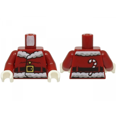 dark red torso santa jacket with white fur collar and waistband black creases and belt with gold buckle candy cane on back pattern bam dark red arms white hands