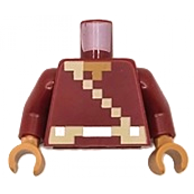 dark red torso pixelated medium nougat neck tan strap and belt with silver buckle pattern dark red arms medium nougat hands