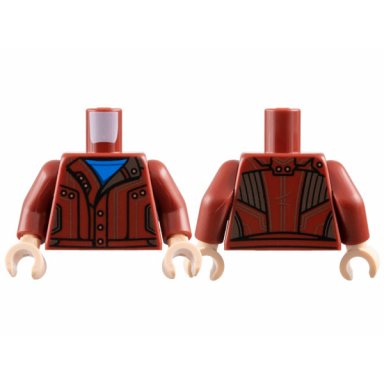 dark red torso jacket over blue shirt reddish brown trim gold buttons pattern dark red arms light nougat hands