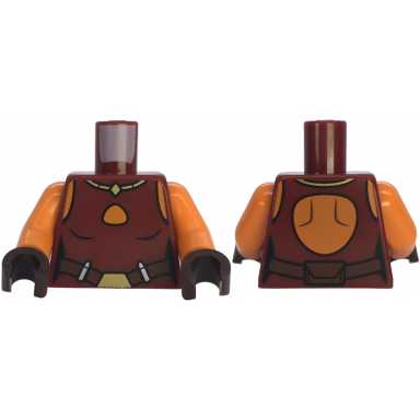 dark red torso sw ahsoka vest top with hole reddish brown belt gold buckle and necklace pattern orange arms dark brown hands