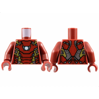 dark red torso armor with metallic light blue and white circle arc reactor red panels gold and silver trim pattern iron man mark 46 dark red arms dark red hands