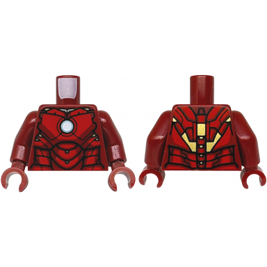 dark red torso armor with metallic light blue and white circle arc reactor red panels gold trim on back pattern iron man mark 4 dark red arms dark red hands