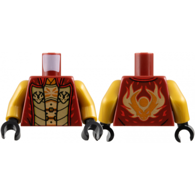dark red torso vest with dark tan lapels over gold breastplate dragon logos pattern pearl gold arms black hands