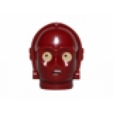 dark red minifigure head modified sw 3po tc series protocol droid with bright light yellow eyes pattern c-3po k-3po tc-4 tc-14 u-3po