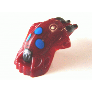 dark red minifigure head modified bionicle barraki kalmah with blue eyes pattern