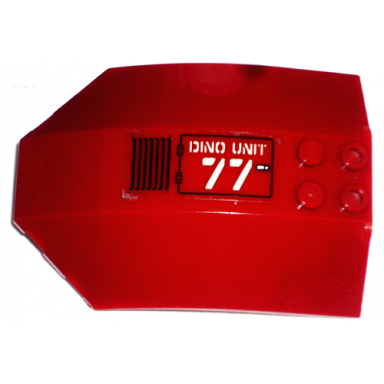 dark red windscreen 8 x 6 x 2 curved sloped sides with dino unit 77 and black grille pattern model left side sticker - sets 7298 7477