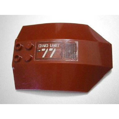 dark red windscreen 8 x 6 x 2 curved sloped sides with dino unit 77 and black grille pattern model right side sticker - sets 7298 7477