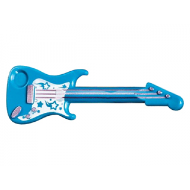 dark azure minifigure utensil musical instrument guitar electric with metallic pink strings bridge and output jack and white pickguard with stars pattern