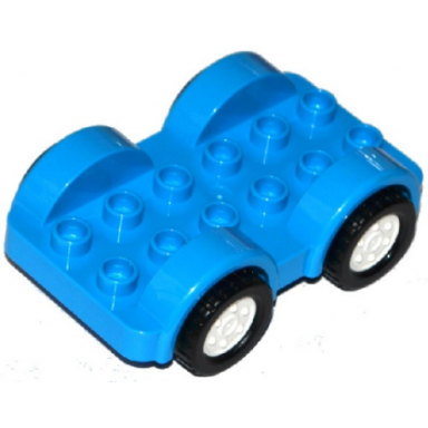 dark azure duplo car base 2 x 6 with black tires and white wheels on fixed axles