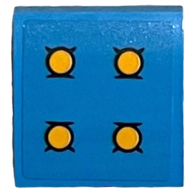dark azure slope curved 2 x 2 x 2 3 with cushion with bright light orange buttons pattern sticker - set 21326