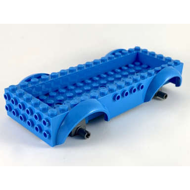 dark azure vehicle base 8 x 16 x 2 1 2 with mudguards raised 4 x 14 recessed center with 3 holes and dark bluish gray wheels holders