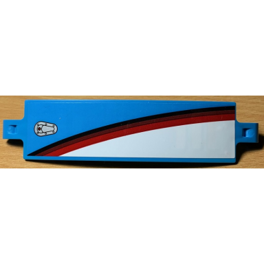 dark azure technic panel curved 3 x 13 with hood closing and white red dark red and black curved lines pattern model right side sticker - set 42077