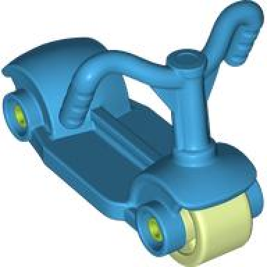 dark azure duplo scooter with yellowish green wheels