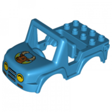 dark azure duplo car body off road with headlights and deer head pattern