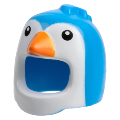 dark azure minifigure headgear head cover costume bird with penguin white face and orange beak pattern