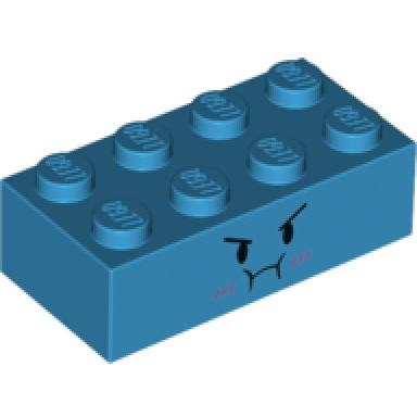 dark azure brick 2 x 4 with black eyes angry eyebrows and pink lines on cheeks pattern